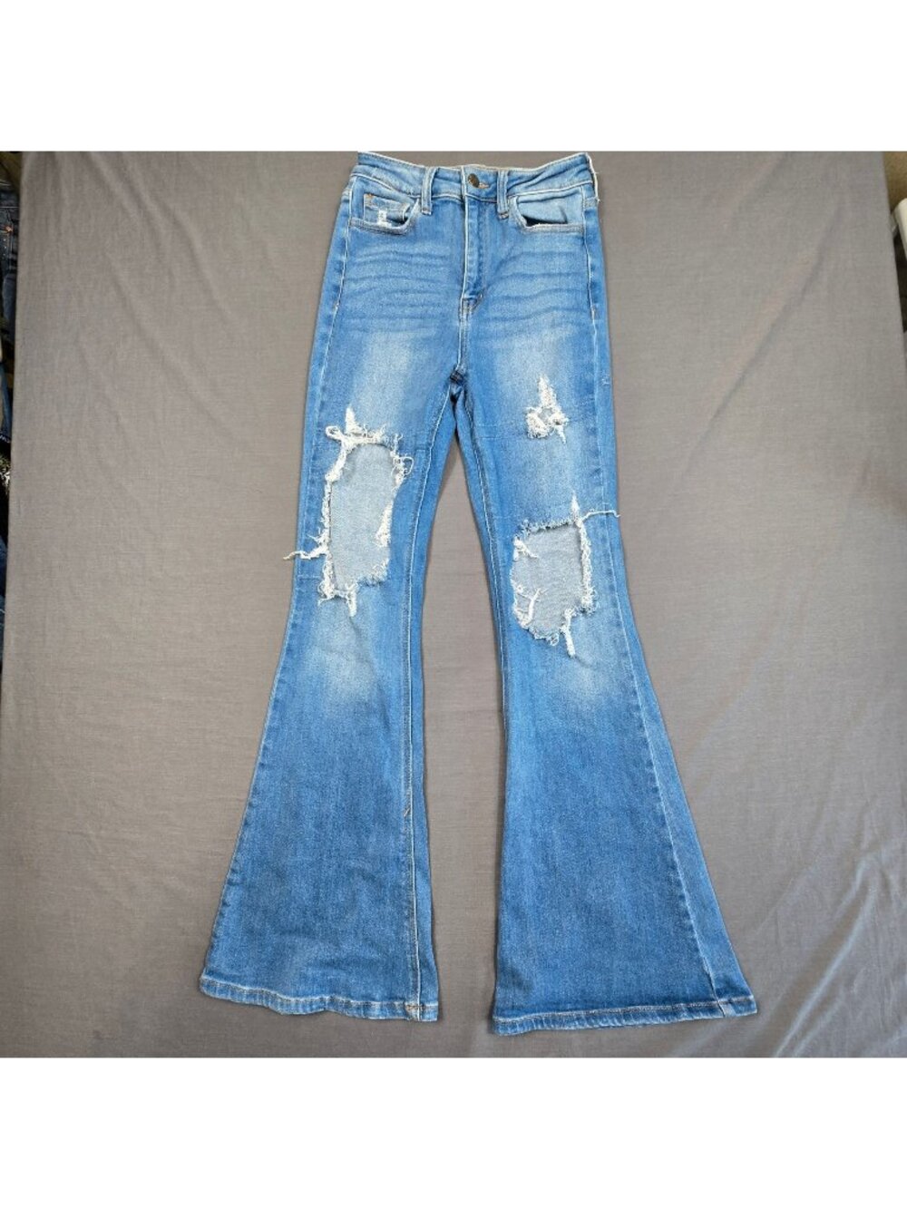 Cello Size 3 Womens Distressed Flare Jeans Light Wash Cotton Blend Denim